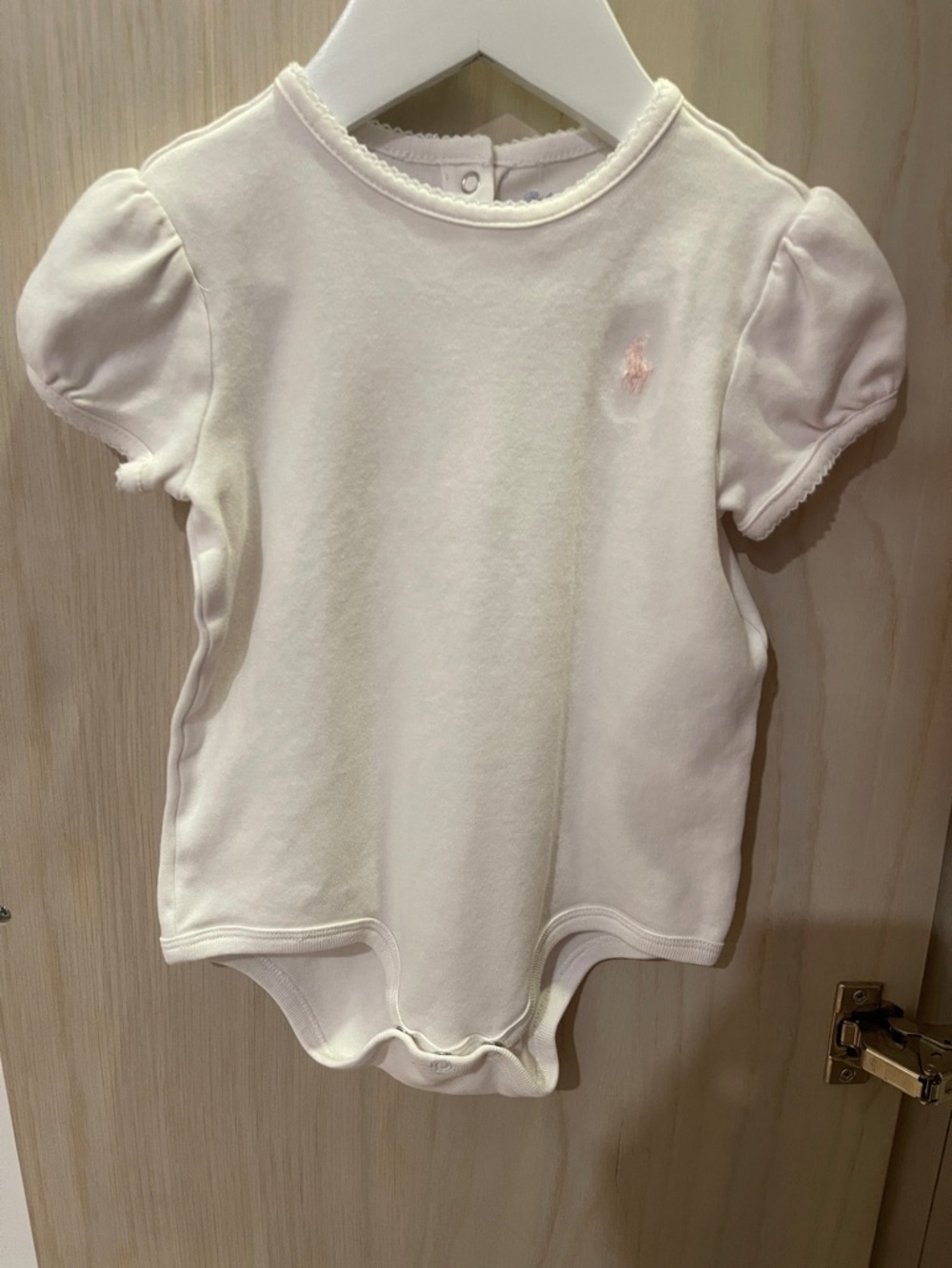 Ralph Lauren Baby Puff-Sleeve Onesie in Pale Pink